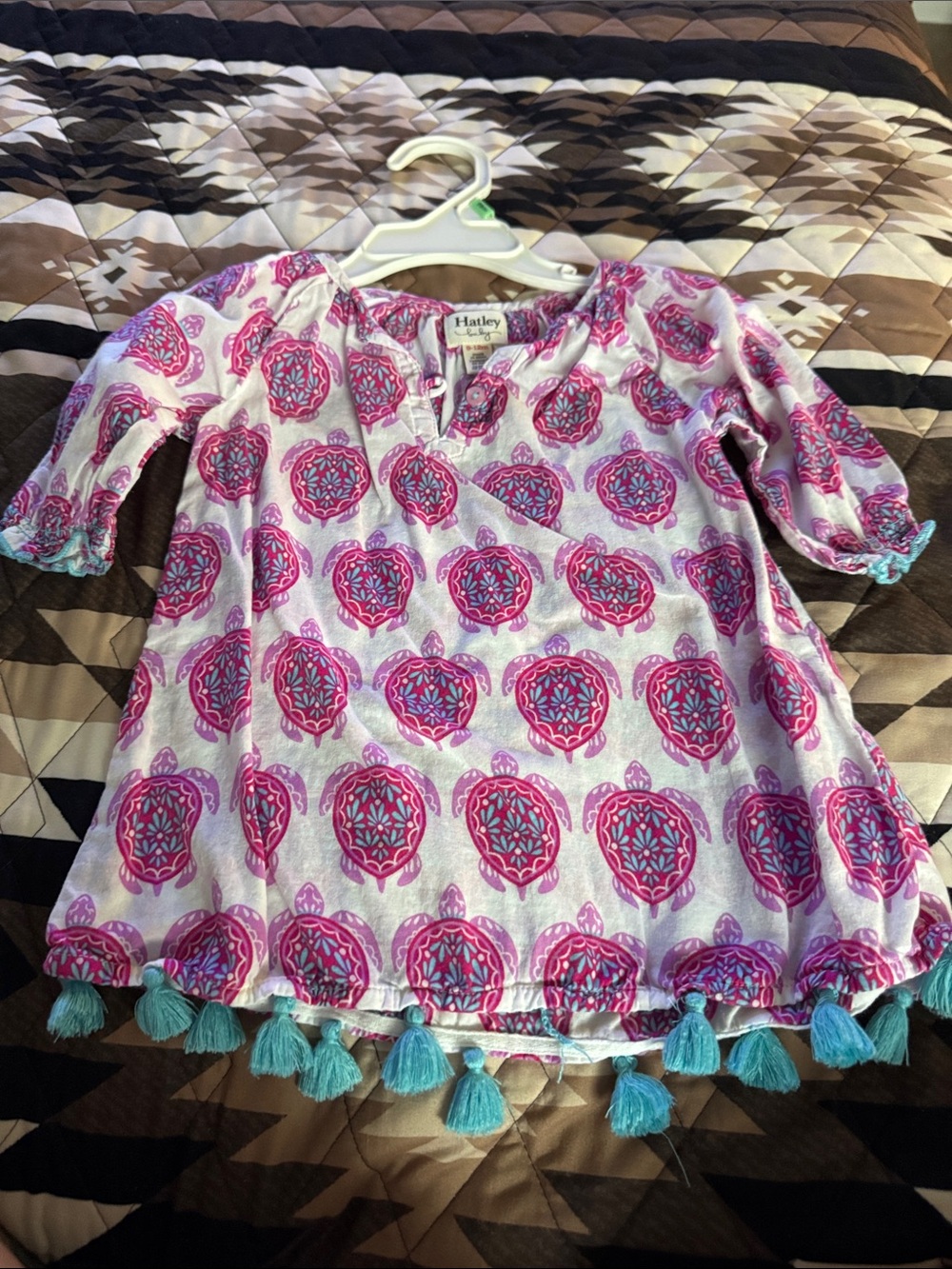 Hatley Pink Tunic Top with Teal Tassel Trim